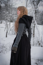 Handwoven hood in black wool and alpaca.