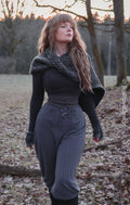 Handwoven twisted capelet in gray wool and alpaca.