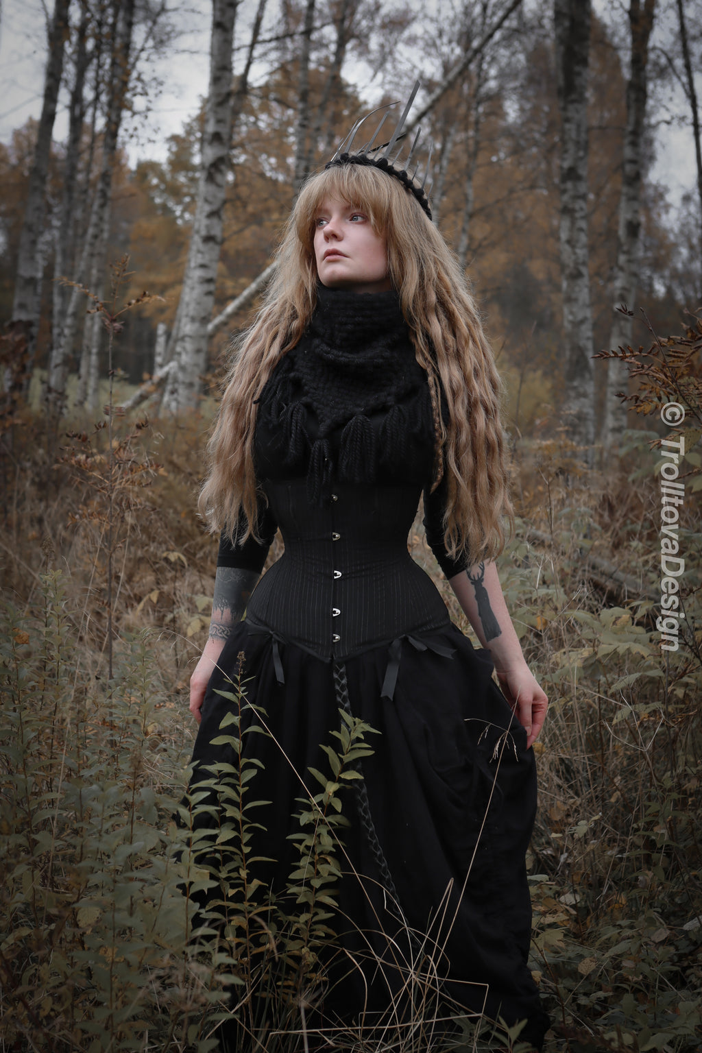 Handwoven triangle scarf in black wool and alpaca made from scrap yarn.