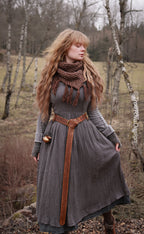 Handwoven triangle scarf in brown wool and alpaca made from scrap yarn.