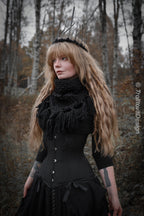 Handwoven triangle scarf in black wool and alpaca made from scrap yarn.