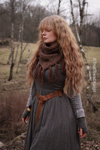 Handwoven triangle scarf in brown wool and alpaca made from scrap yarn.