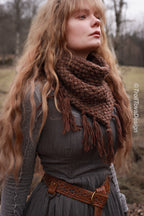 Handwoven triangle scarf in brown wool and alpaca made from scrap yarn.