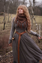 Handwoven triangle scarf in brown wool and alpaca made from scrap yarn.