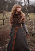 Handwoven triangle scarf in brown wool and alpaca made from scrap yarn.