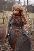 Handwoven triangle scarf in brown wool and alpaca made from scrap yarn.