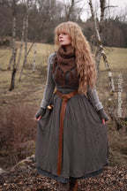 Handwoven triangle scarf in brown wool and alpaca made from scrap yarn.