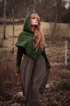 Big handwoven Skjoldehamn inspired hood in green wool and alpaca.