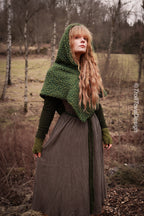 Big handwoven Skjoldehamn inspired hood in green wool and alpaca.
