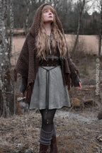 Handwoven hooded shawl in brown wool and alpaca.