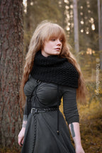 Handwoven simple snood in black wool and alpaca.