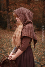 Small handwoven Skjoldehamn inspired hood in brown wool and alpaca.