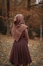 Small handwoven Skjoldehamn inspired hood in brown wool and alpaca.