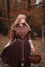 Small handwoven Skjoldehamn inspired hood in brown wool and alpaca.