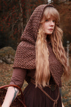 Small handwoven Skjoldehamn inspired hood in brown wool and alpaca.