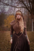Small handwoven Skjoldehamn inspired hood in brown wool and alpaca.