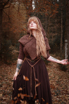 Small handwoven Skjoldehamn inspired hood in brown wool and alpaca.