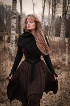 Small handwoven Skjoldehamn inspired hood in black wool and alpaca.