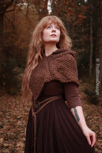 Small handwoven Skjoldehamn inspired hood in brown wool and alpaca.