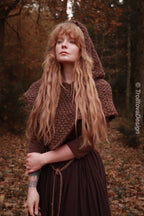 Small handwoven Skjoldehamn inspired hood in brown wool and alpaca.