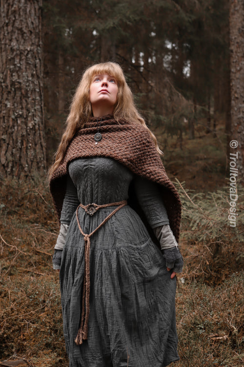 Big handwoven rectangular shawl in brown wool and alpaca.