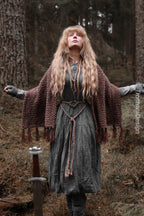 Big handwoven rectangular shawl in brown wool and alpaca.