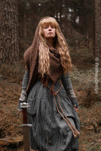 Big handwoven rectangular shawl in brown wool and alpaca.