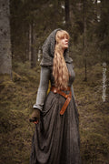 Handwoven hood in gray wool and alpaca.