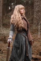 Big handwoven rectangular shawl in brown wool and alpaca.