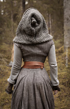 Handwoven hood in gray wool and alpaca.