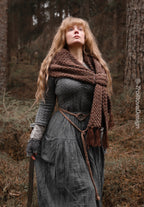 Big handwoven rectangular shawl in brown wool and alpaca.