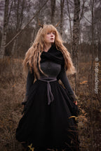 Handwoven twisted capelet in black wool and alpaca.