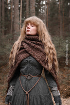 Big handwoven rectangular shawl in brown wool and alpaca.