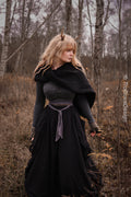 Handwoven twisted capelet in black wool and alpaca.
