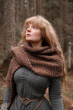 Big handwoven rectangular shawl in brown wool and alpaca.