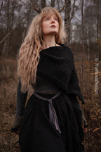Handwoven twisted capelet in black wool and alpaca.