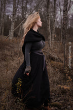 Handwoven twisted capelet in black wool and alpaca.