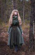 Handwoven triangle scarf in forest green wool and alpaca made from scrap yarn.