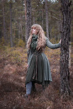 Handwoven triangle scarf in forest green wool and alpaca made from scrap yarn.