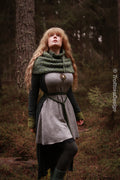 Handwoven snood in forest green wool and alpaca with drawstring.