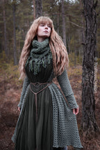 Handwoven triangle scarf in forest green wool and alpaca made from scrap yarn.