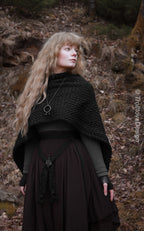 Handwoven big rectangular shawl in black wool and alpaca.