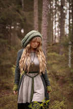 Handwoven snood in forest green wool and alpaca with drawstring.