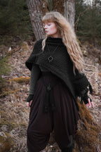 Handwoven big rectangular shawl in black wool and alpaca.