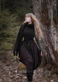 Handwoven big rectangular shawl in black wool and alpaca.