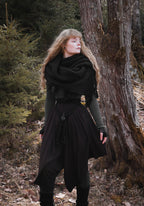 Handwoven big rectangular shawl in black wool and alpaca.