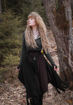 Handwoven big rectangular shawl in black wool and alpaca.