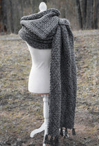 Custom-made extra long hooded shawl in the colors of your choice. Handwoven. Please contact before purchase.