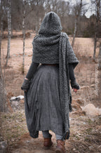 Custom-made extra long hooded shawl in the colors of your choice. Handwoven. Please contact before purchase.