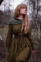 Handwoven hood in forest green wool and alpaca.